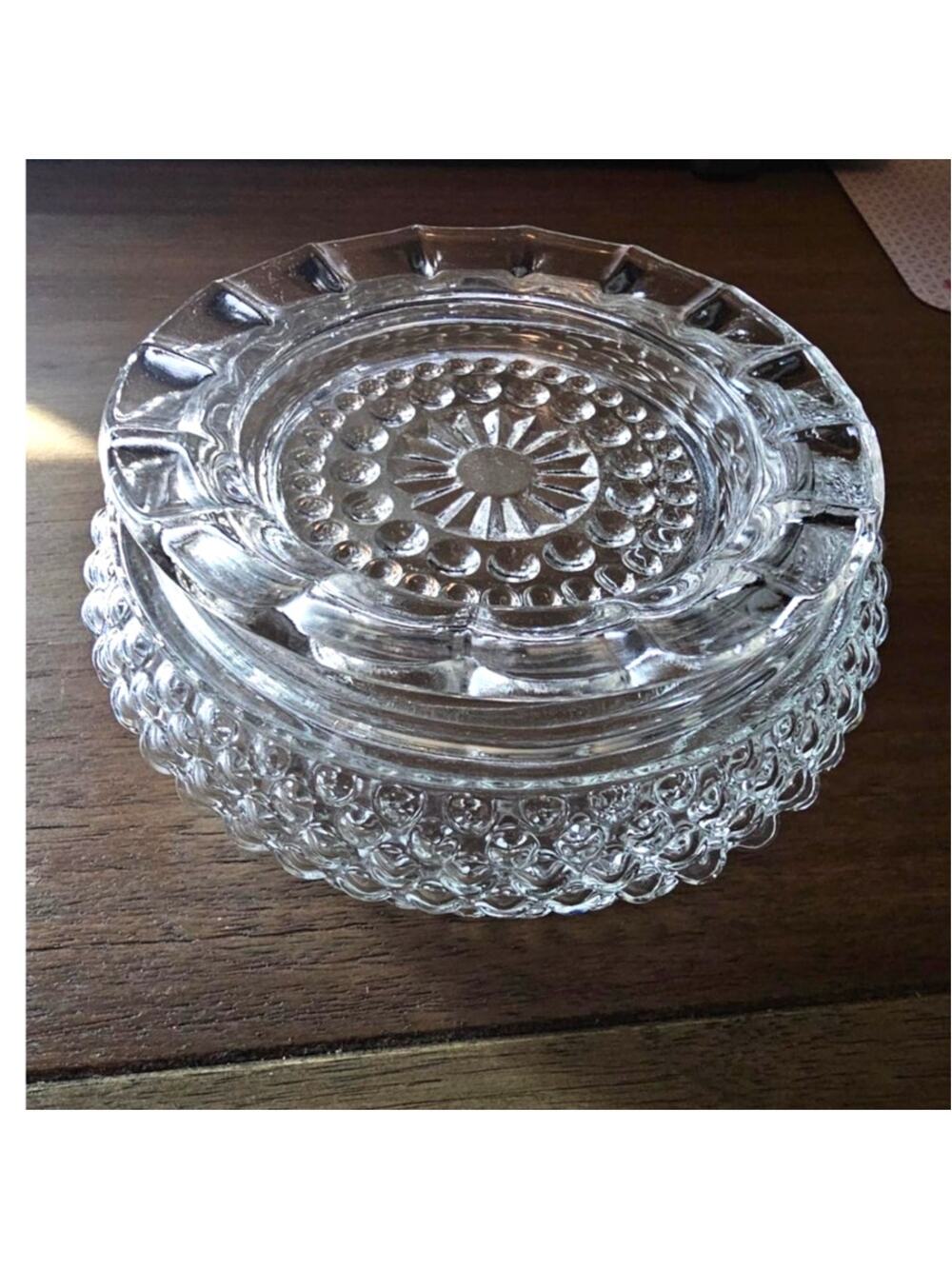 Vintage Clear Hobnail Glass Covered Trinket Box Powder Jar Mid Century